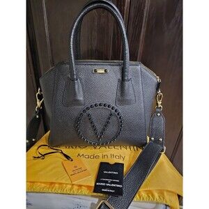 Valentino by Mario Valentino Minimi Rock V-Logo Soft Leather Satchel Bag Black